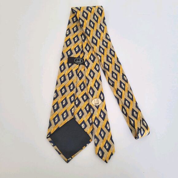 Dunhill Men's Neck Tie Made In Italy Designer Silk Yello Blue Geometric Classic - Picture 2 of 5
